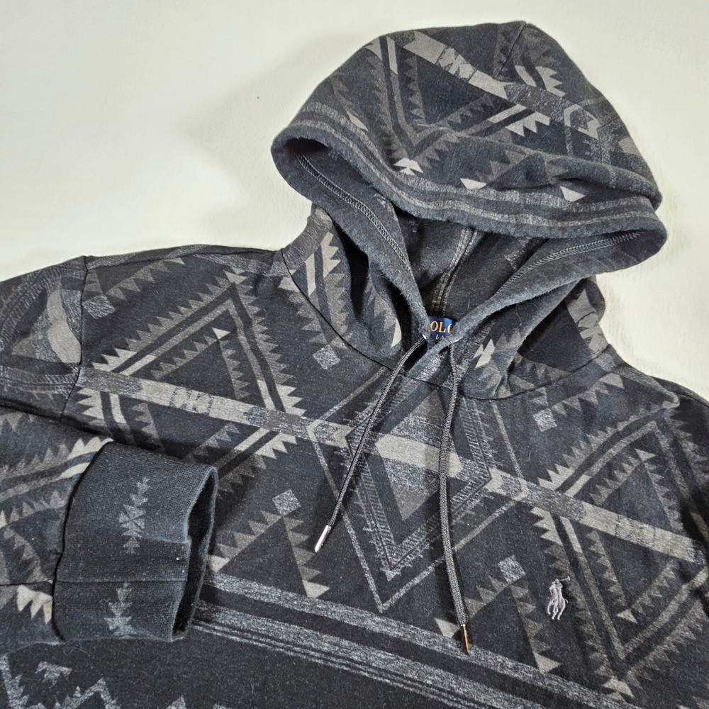 Polo Ralph Lauren Hoodie Mens XXL Black Grey Southwestern Geometric Pullover